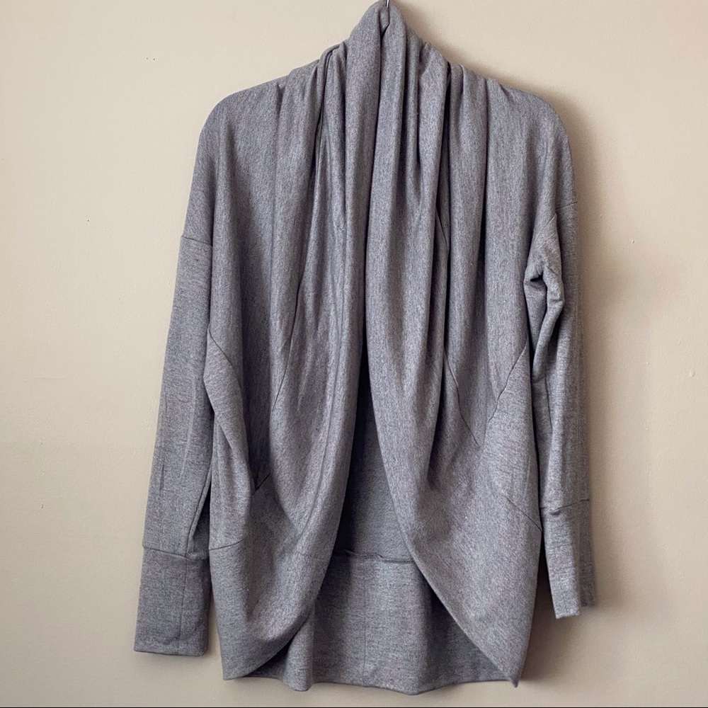 H by Halston Draped Open-Front Cardigan in Light Gray